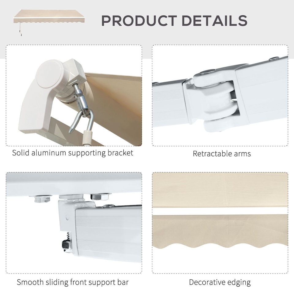 image 1 of Outsunny 3.5x2.5m Manual Awning Window Door Sun Weather Shade w Handle Beige | White | 1