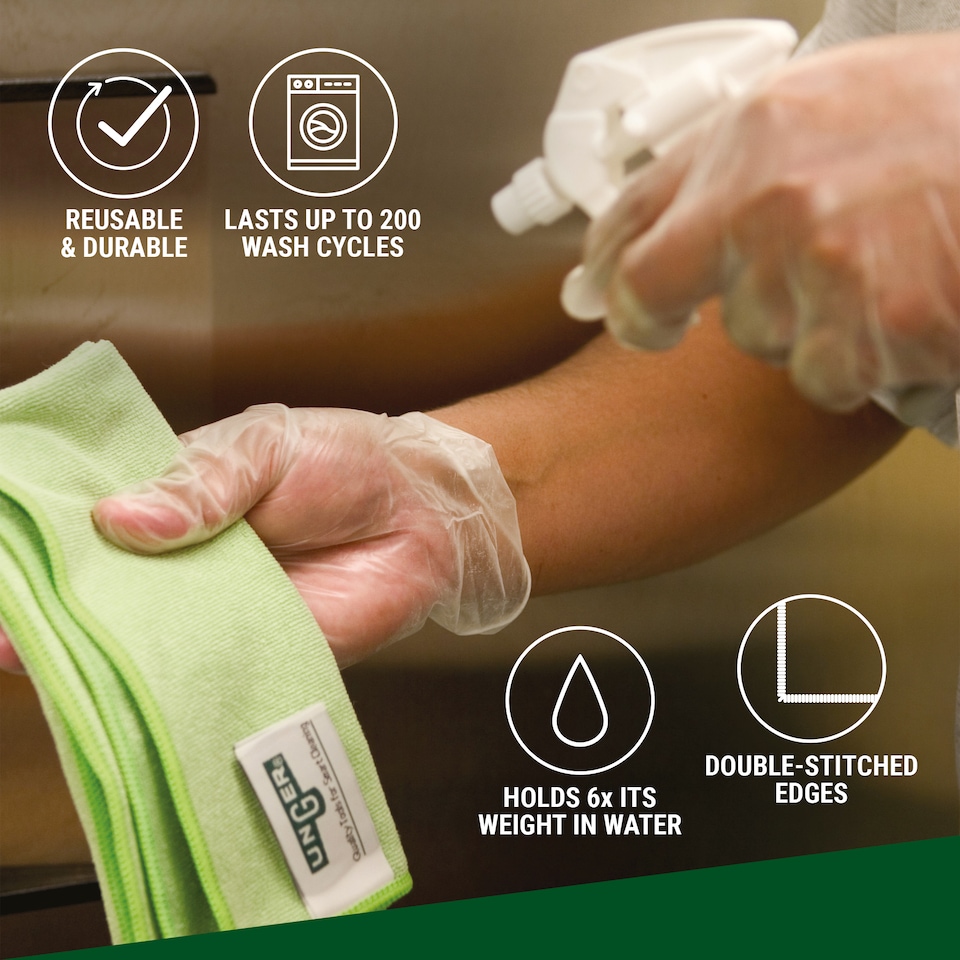 image 1 of Cleaner Cloth Microfibre Cloths 10 Pack Green 40x40cm Washable 200x Kitchen, Bathroom, Car & Window Cleaning by UNGER