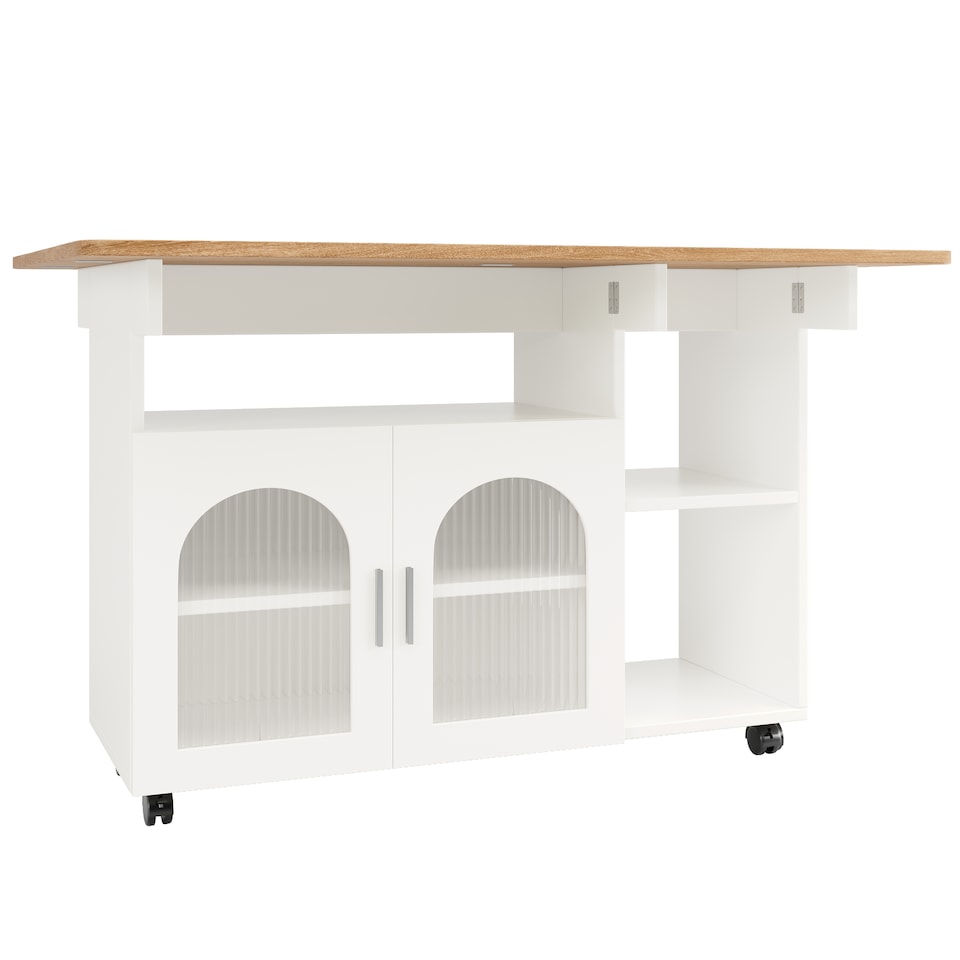 image 1 of VILUXE Kitchen island, kitchen cabinet, removable serving trolley, buffet cabinet, dining trolley with wood grain, buffet cabinet, multifunctional dining table with storage space, White