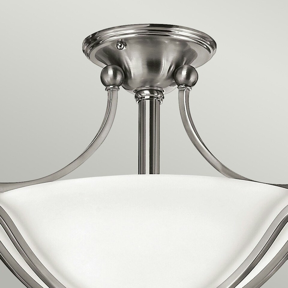 image 1 of Bolla 2 Light Semi Flush Ceiling Light Brushed Nickel, E27