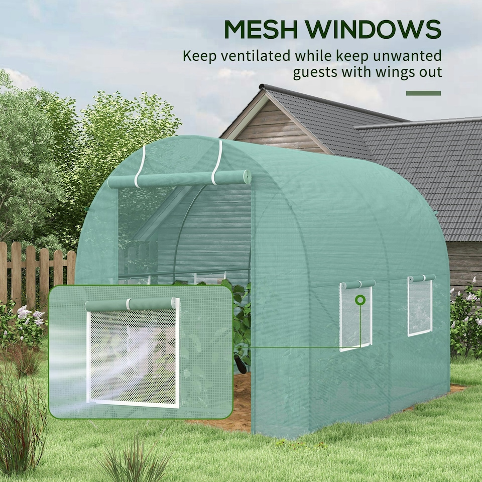 image 1 of Outsunny Polytunnel Greenhouse Outdoor Grow House Roll Up Door Windows 2x2.5m