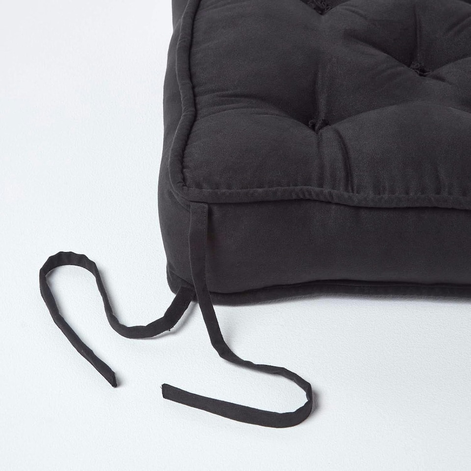 image 1 of Homescapes Black Faux Suede Dining Chair Booster Cushion Black
