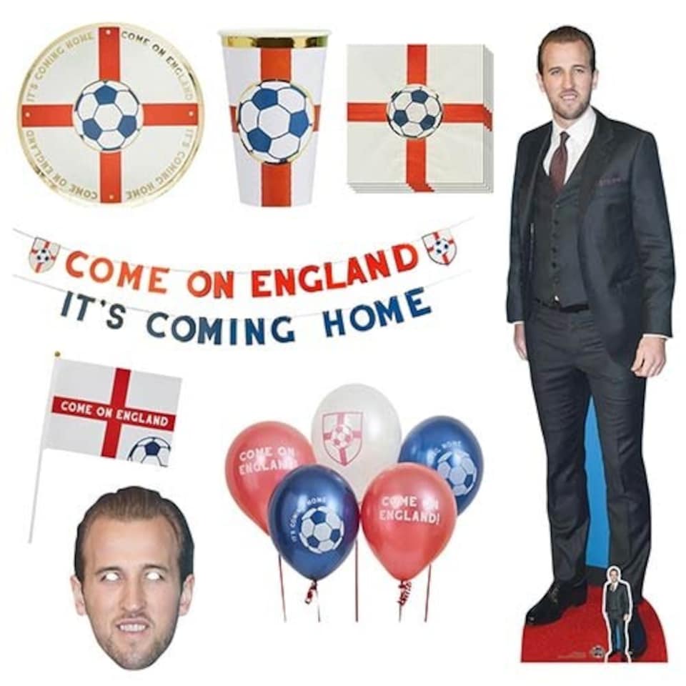 Come On England It's Coming Home Ultimate Party Pack with Harry Kane Cardboard Cutout and Face Mask