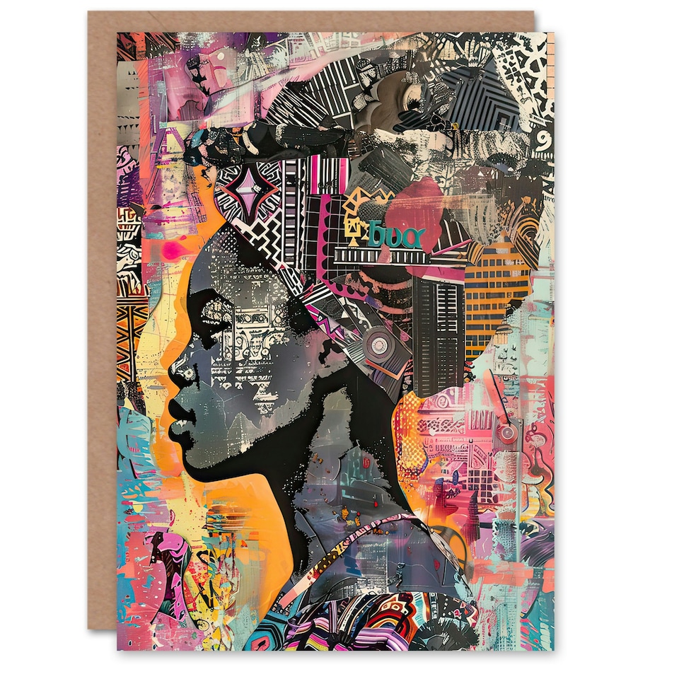 image 1 of African Woman Headwrap Portrait Modern Him Her Birthday Card