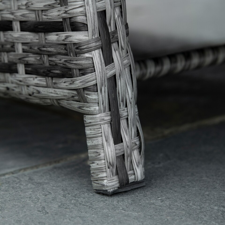 image 1 of Outsunny 3 Pieces Rattan Bistro Set, Wicker Balcony Furniture Set with Reclining Sun Loungers, 2-Tier Coffee Table and Cushions, 2 Seater Garden Furniture for Outdoor Patio Balcony, Mixed Grey