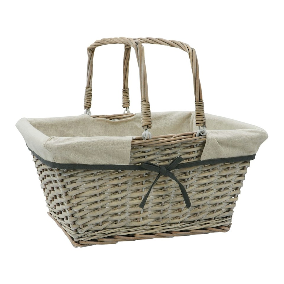 image 1 of JVL Hand Woven Arianna Rectangular Willow Shopping Basket with Handles, Grey Wash