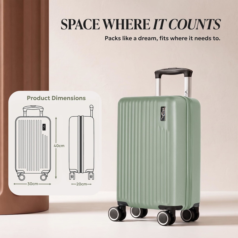image 1 of Lugg Vacay Hard Shell Cabin Suitcase ABS 360 Spinner Wheels Water Resistant (40x30x20cm)