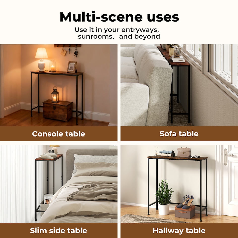 image 1 of Narrow Console Table Slim Entryway Hallway Sofa Table Display Shelf Industrial