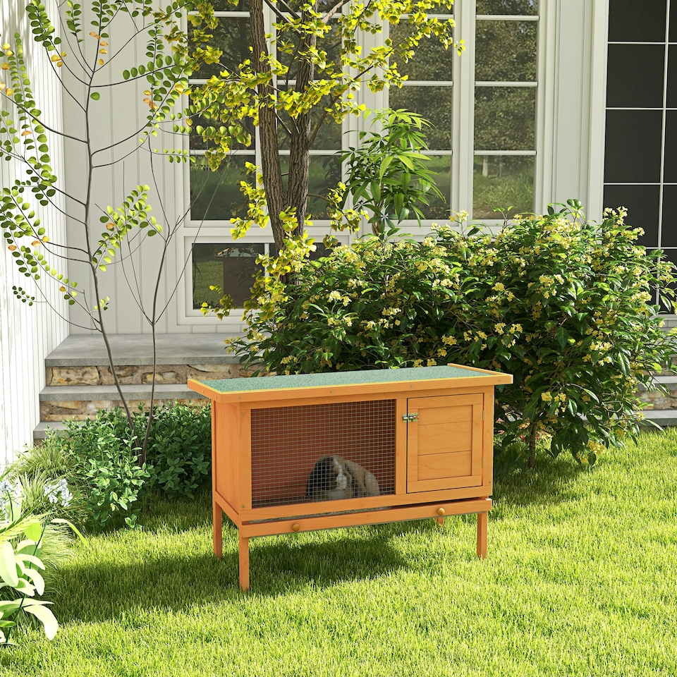 image 1 of PawHut Rabbit Hutch, Guinea Pig Hutch Outdoor Cage w/ Waterproof Roof, Green