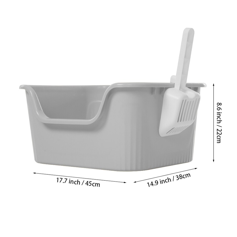 image 1 of Living and Home Open Top Cat Litter Box with Scoop | Grey
