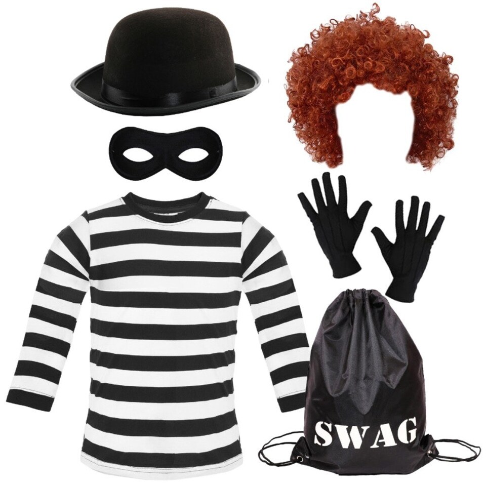 image 1 of Storybook Burglar Costume - Swag Bag & Accessories Black | 2XL