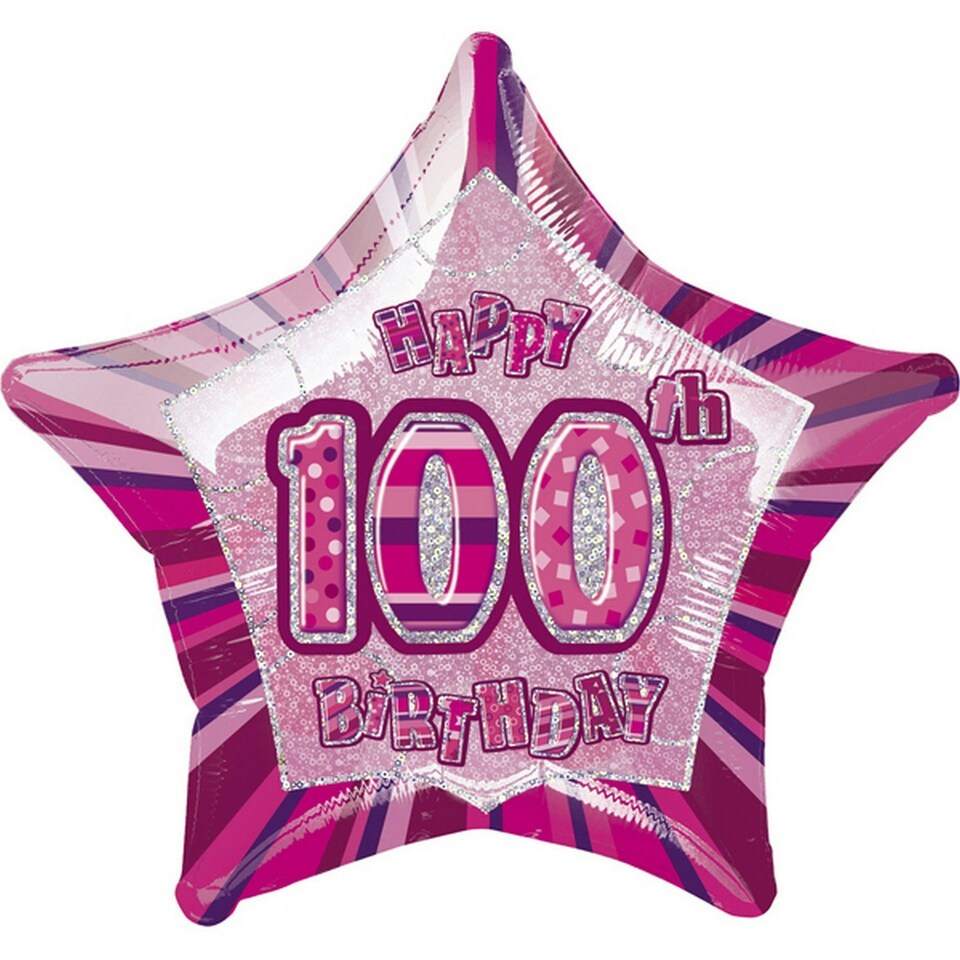 Unique Party Happy 100th Birthday Pink Star Foil Balloon - Pink - One Size