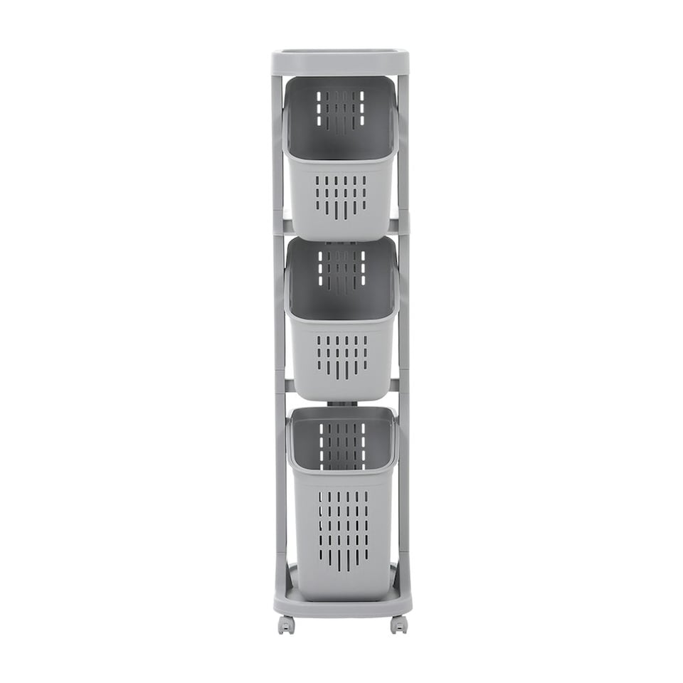 image 1 of Living and Home 4-Tier Storage Rack Laundry Basket with Wheels, Grey, 26cm W x 40cm D x 108.5cm H Grey