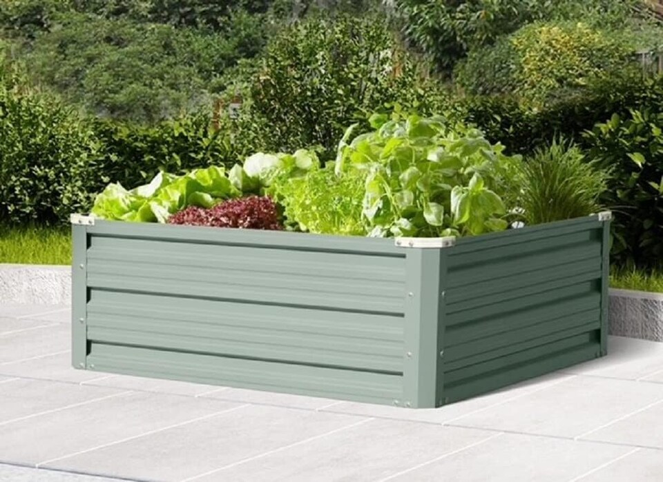 image 1 of Garden Metal Raised Vegetable Planter in Sage Green Outdoor Flower Trough Herb Grow Bed Box 3 Sizes Small 60x60cm Medium 80x60cm Large 120x90cm (Medium 80x60cm x1) | Green
