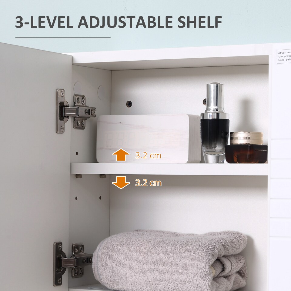 image 1 of kleankin Bathroom Mirror Cabinet Wall-Mounted Storage w  Double Door Adjustable Shelf - White