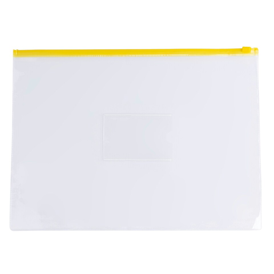 image 1 of Pack of 12 A4+ Foolscap Clear Zippy Bags with Yellow Zip
