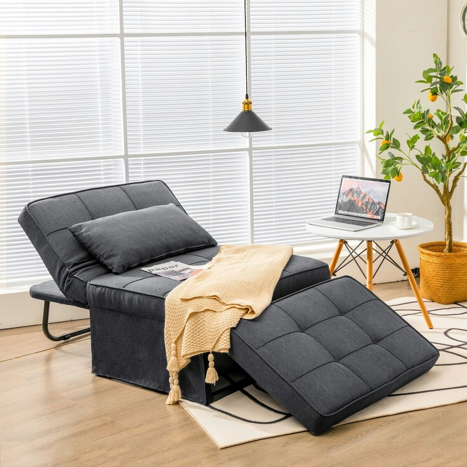 image 1 of COSTWAY 4-in-1 Convertible Sofa Bed Folding Couch Lounger Grey