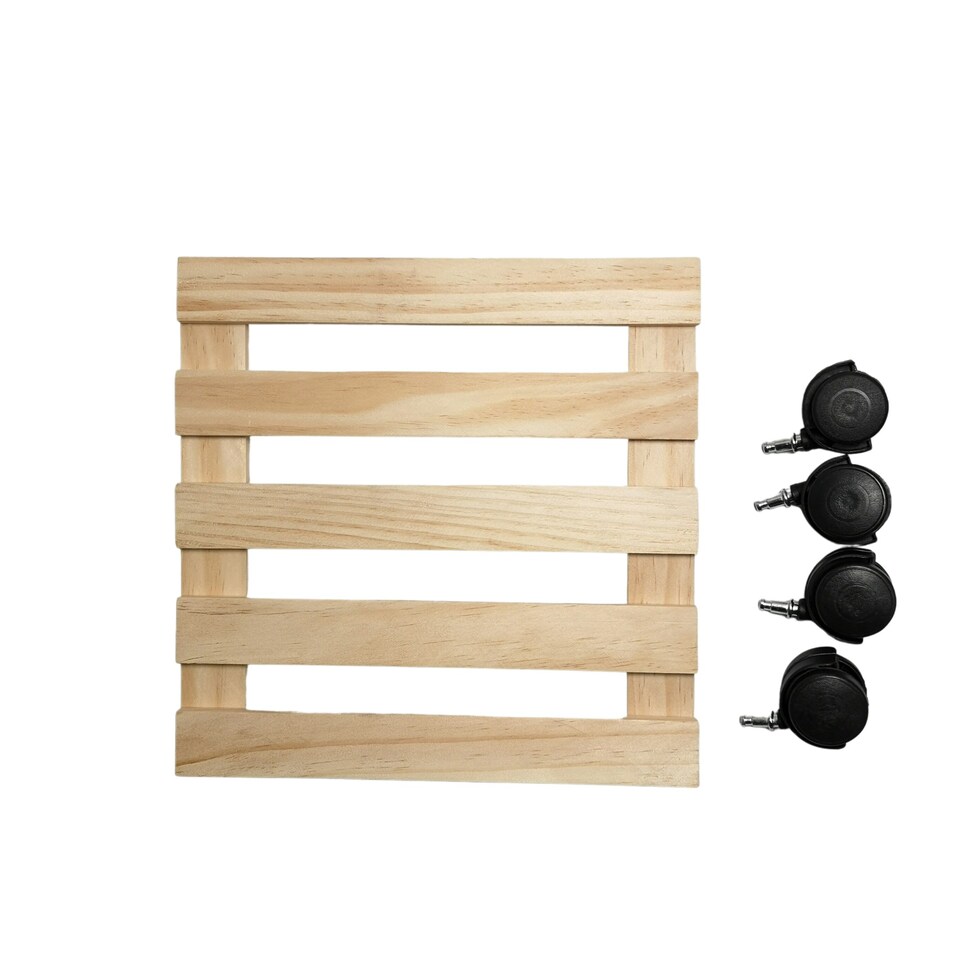 image 1 of 35cm Square Wooden Garden Plant Pot Flower Trolley Stand On Wheels