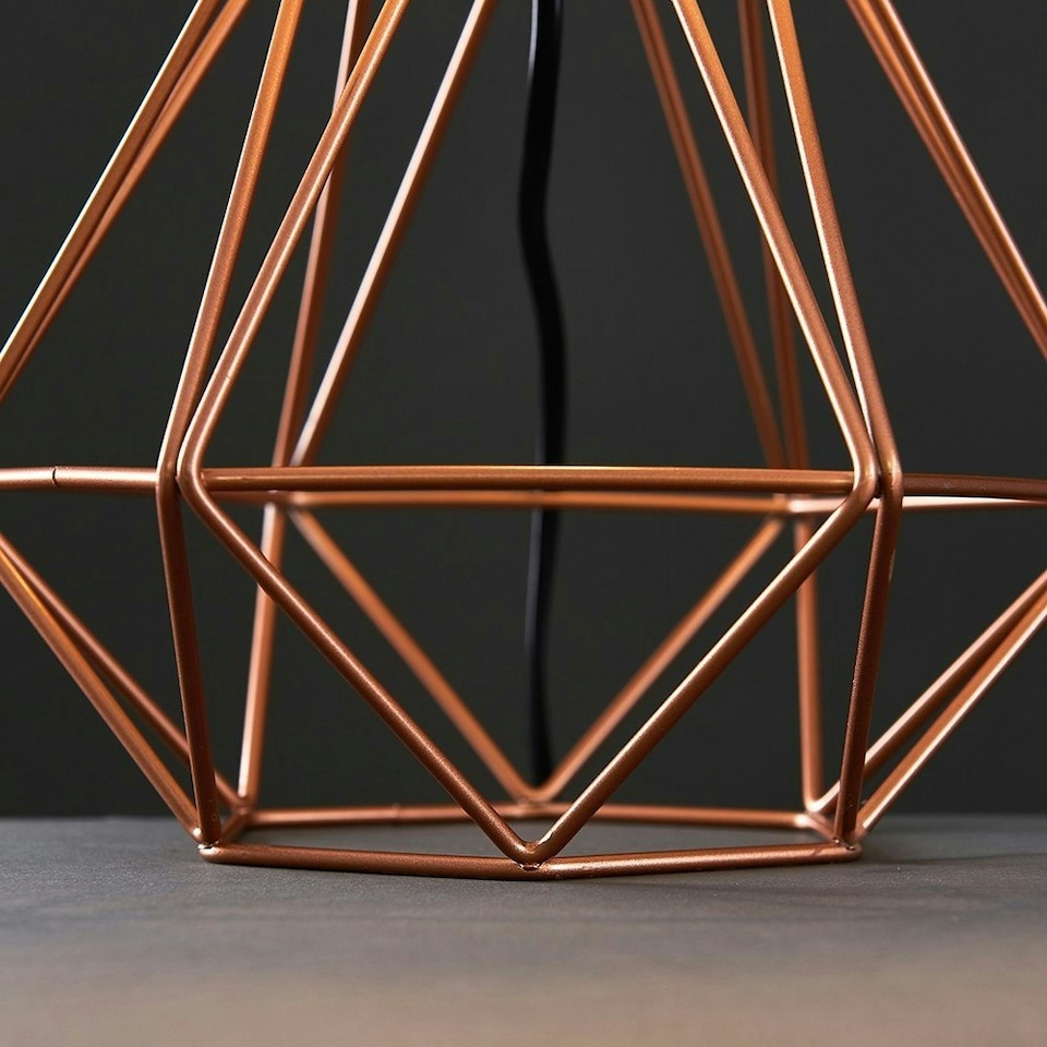 image 1 of ValueLights Modern Copper Metal Basket Cage Bed Side Table Lamp With Black Fabric Shade
