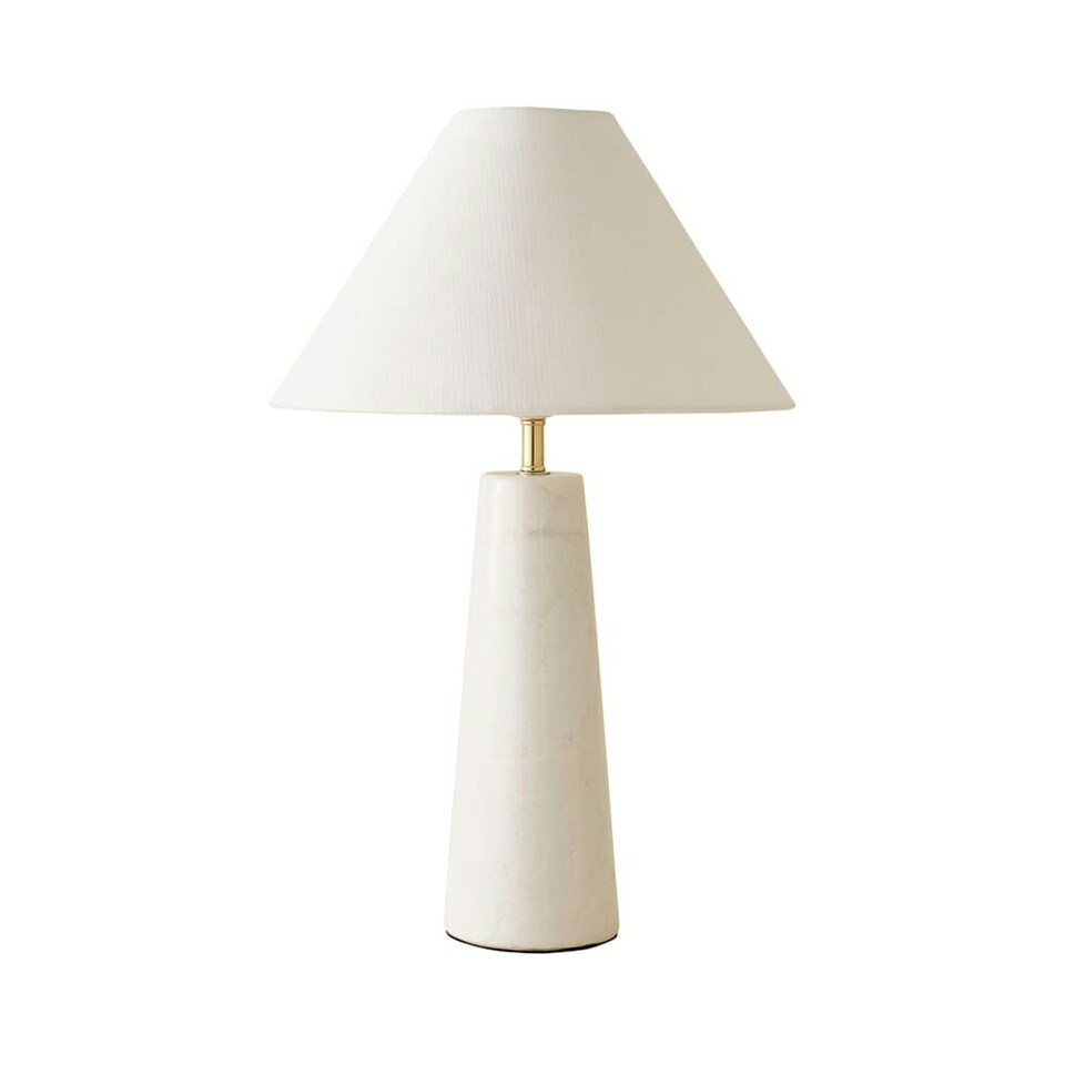 image 1 of ValueLights Margot White Marble Table Lamp with a Linen Tapered Shade | White