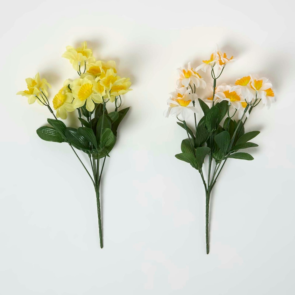 image 1 of Homescapes Set of 2 Yellow and White Daffodil Spray Single Stems