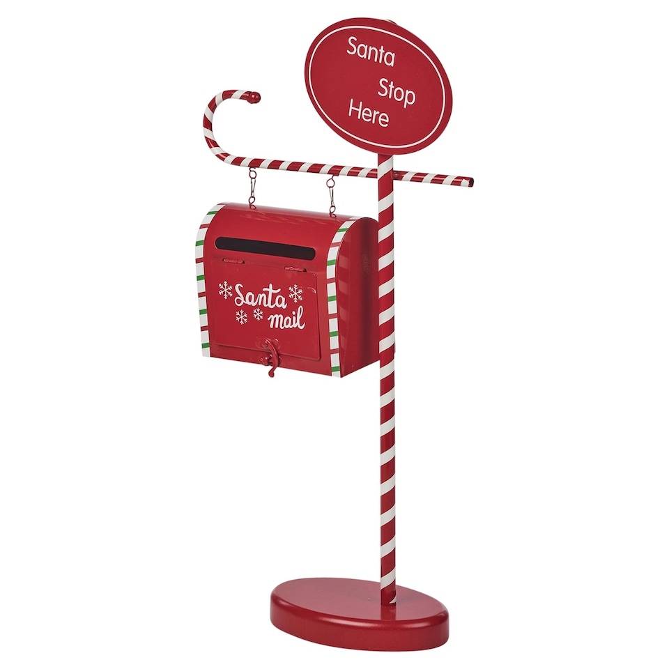 image 1 of Christmas Wood & Metal Santa Letter Mail Post Box Decorative Red Party Ornament | Red | Red | Small