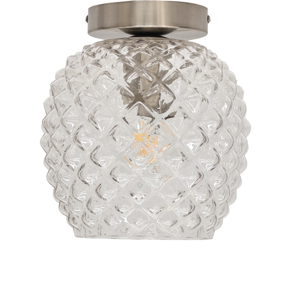 First Choice Lighting Baine - Clear Textured Glass Satin Nickel Ceiling Light Fitting