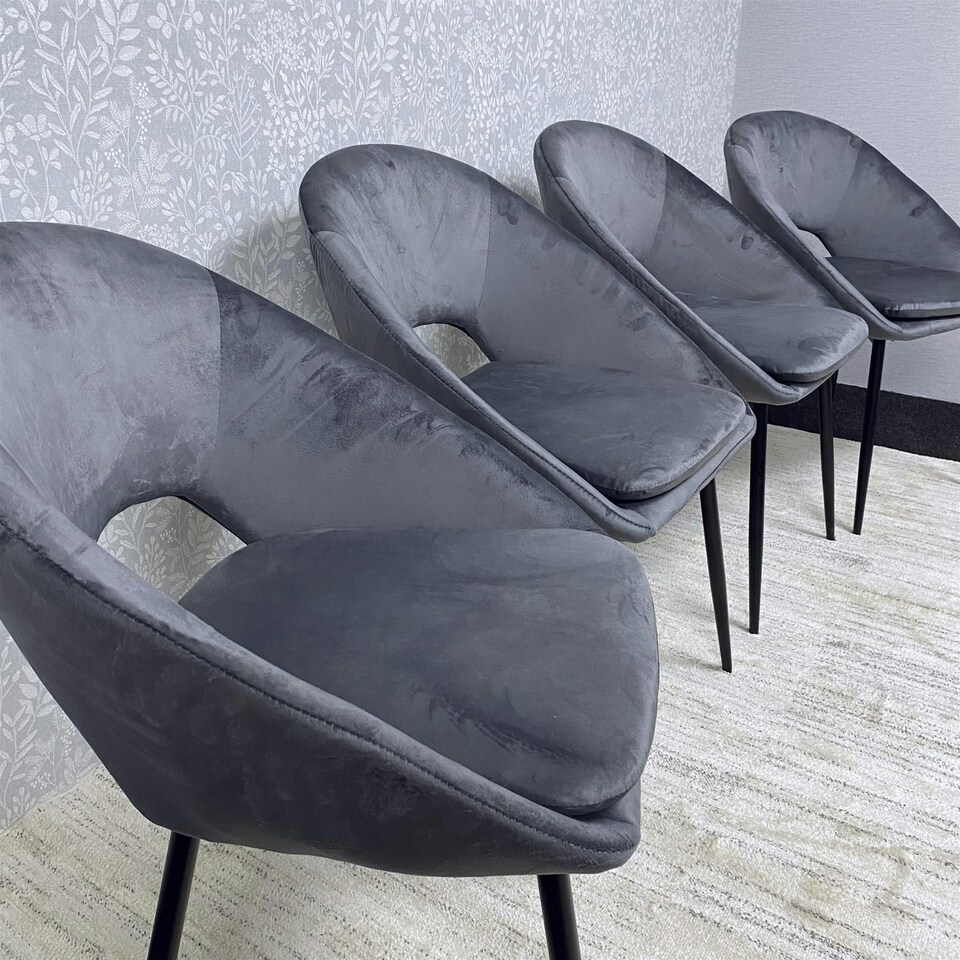 image 1 of Grey Velvet Dining Chairs Set of 4 Modern Metal Legs for Living Room and Office Grey