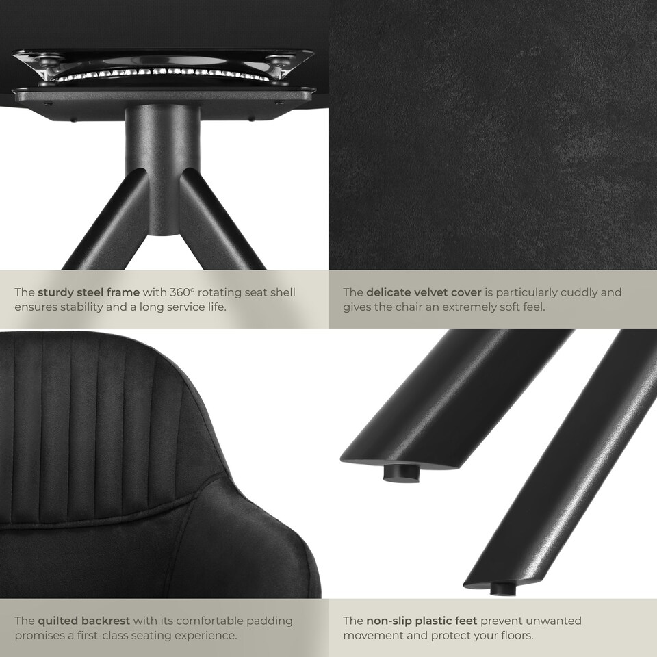 image 1 of Lounge Armchair Living Room Accent Chair 360 Swivel Slim Steel Legs Velvet Fabric - per piece Black | Black/Black