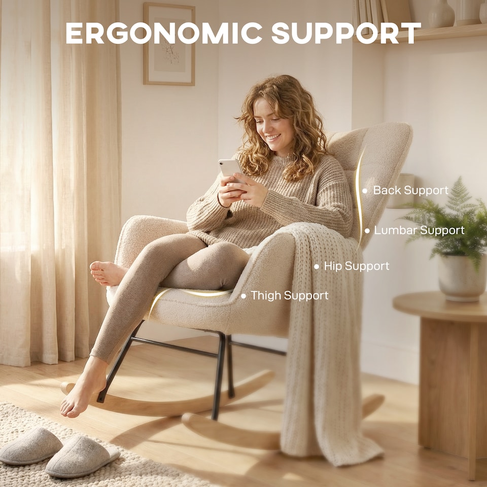 image 1 of HOMCOM Wingback Upholstered Rocking Chair for Nursing w/ Steel Frame Beige