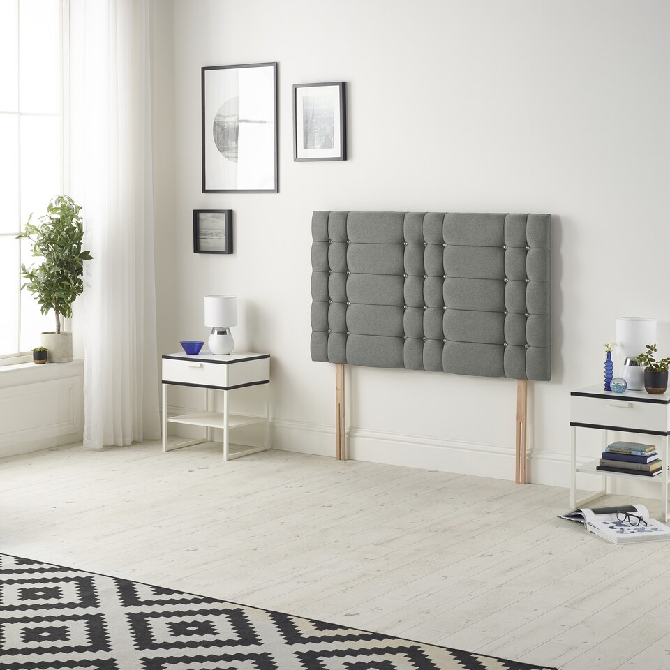 image 1 of Astoria Divan Bed Base with 2 Drawers & 30 Inch Diamante Headboard in Linen Fabric | Silver | Silver | Small Double