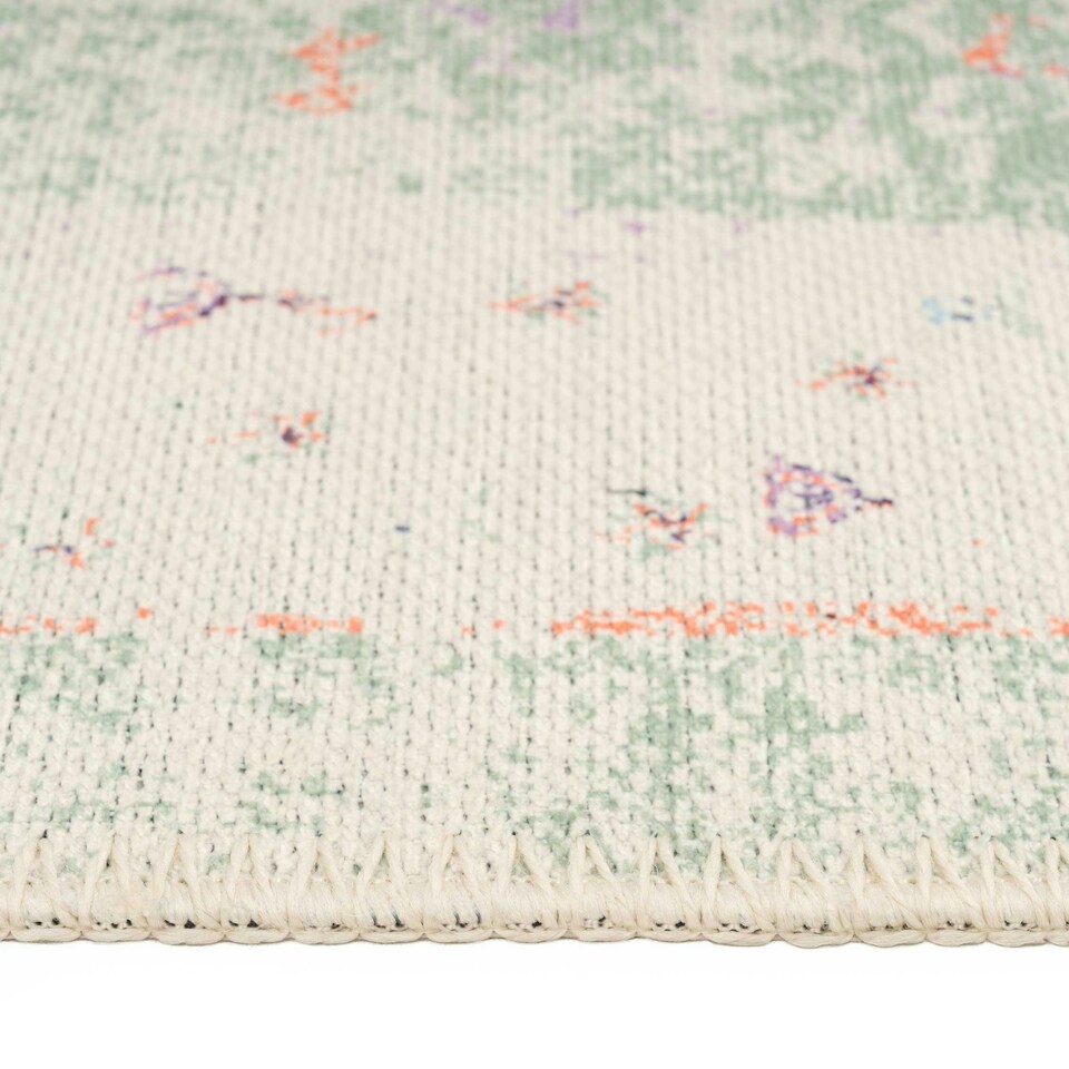 image 1 of KUKOON Pastel Green Distressed Persian Medallion Non Slip Washable Low Pile Rug 60cm x 110cm Green