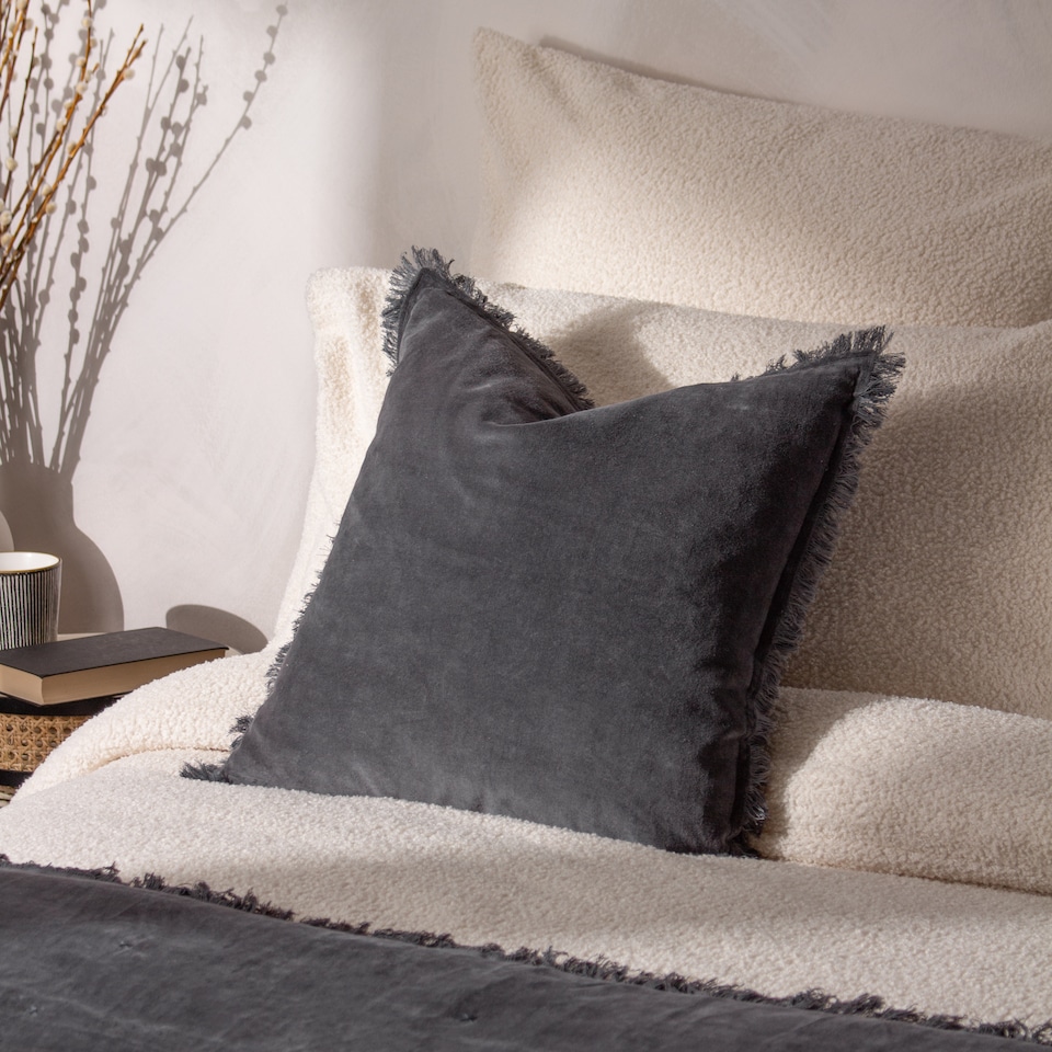 image 1 of Yard Jaye Cotton Velvet Cushion, Slate, 45 x 45cm