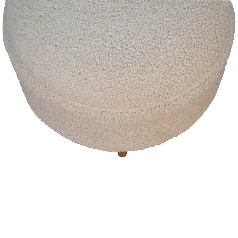 image 1 of Artisan Furniture Solid Wood Cream Boucle Rounded Footstool, Upholstered, Brown and Cream