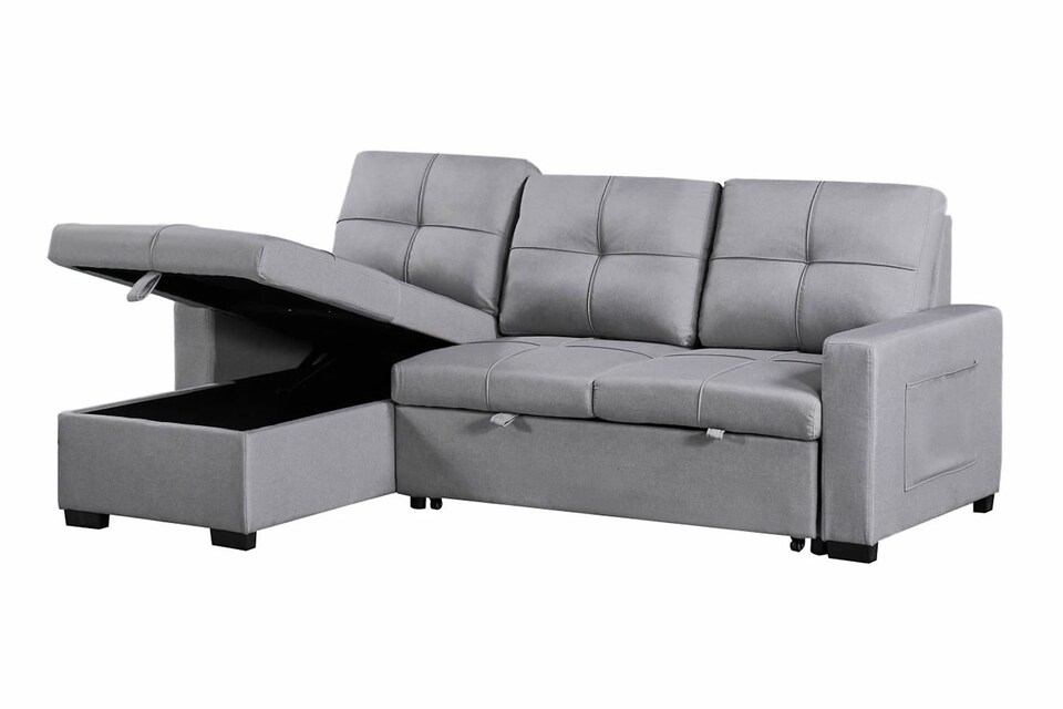 image 1 of Naples Chaise Linen Sofa | Grey | Light Grey | Two Seater
