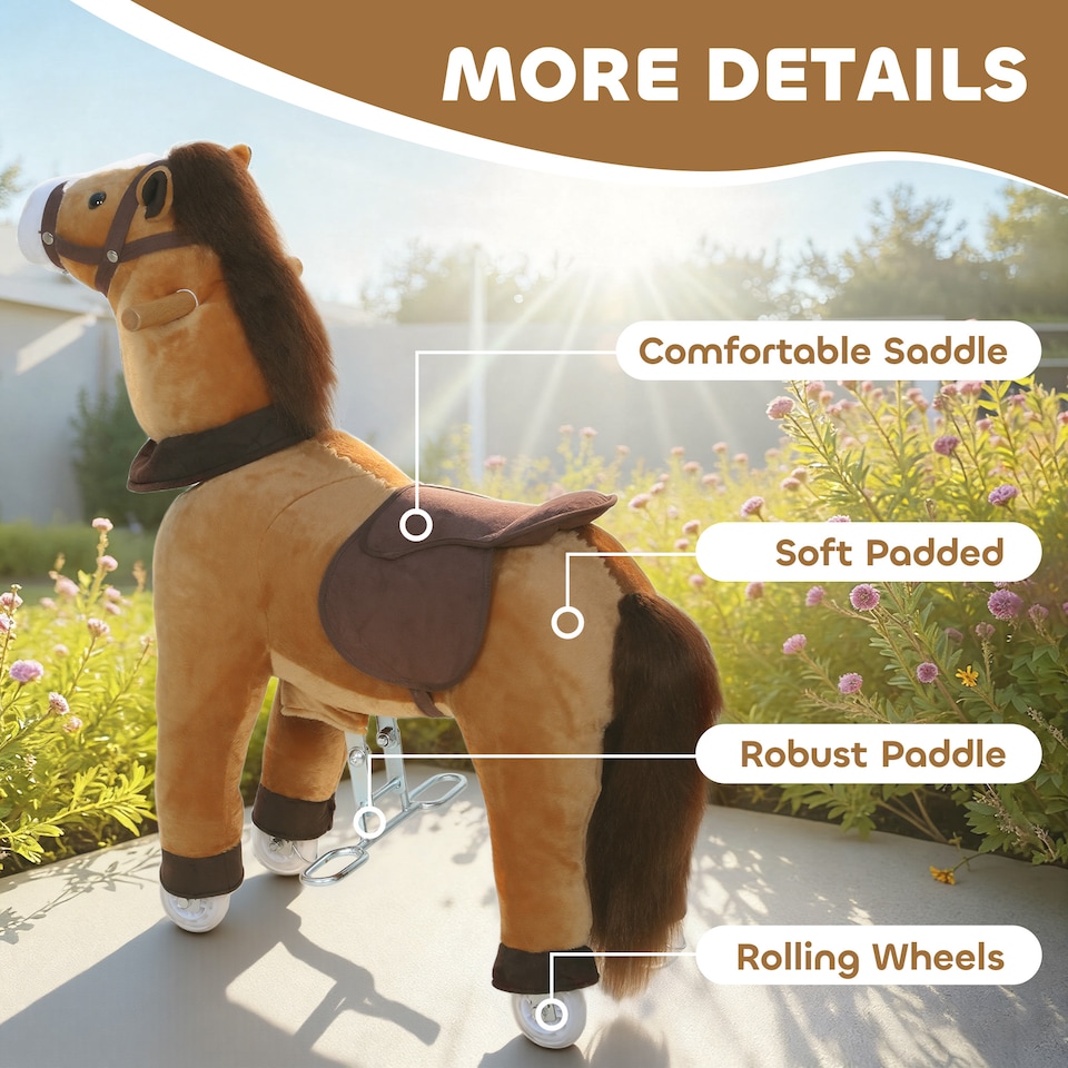 image 1 of AIYAPLAY Ride On Horse, Plush Animal Walking Horse Toy with Wheels, Brown
