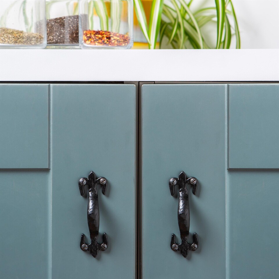 image 1 of Hammer & Tongs Rustic Fleur De Lis Door Handle - H105mm - Black | Black | Black