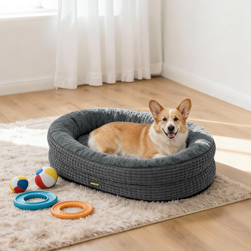 image 1 of Skylos Orthopedic Plush Dog Bed Soft Washable Pet Bed Grey Cosy Cushion L Size | Grey | L | L