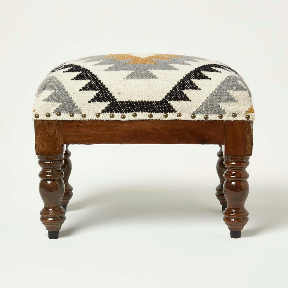 image 1 of Homescapes Agra Handwoven Kilim Footstool - 50 x 30 cm