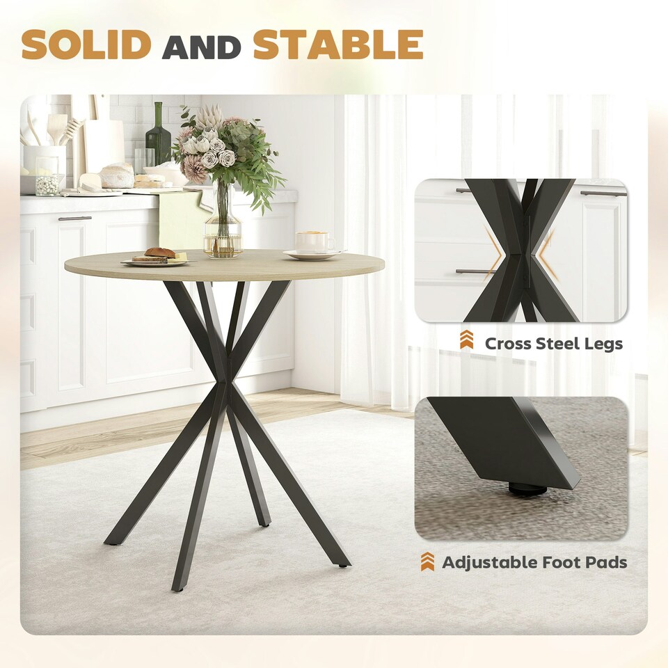 image 1 of HOMCOM 80cm Round Dining Table, Industrial Kitchen Table with Steel Legs Brown | Black