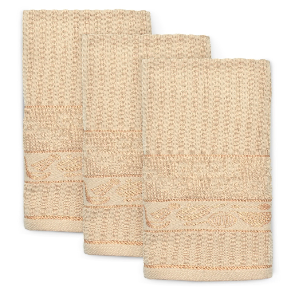 image 1 of Velosso Jacquard Cooks Cotton Tea Towel 3 Pack Cream | Natural | One size