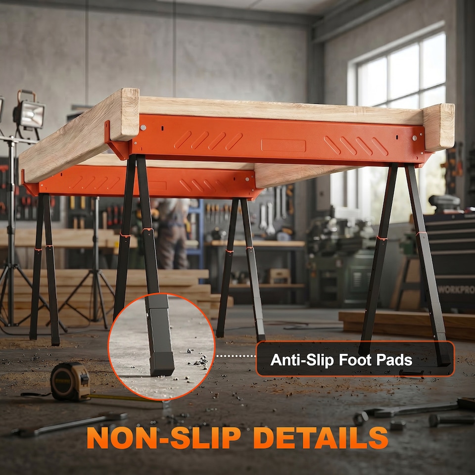 image 1 of HOMCOM Saw Horses Twin Pack, Sawhorses with Height Adjustable Legs, Orange