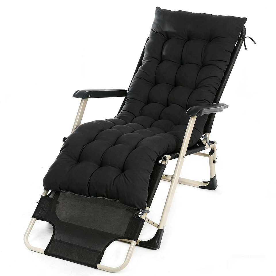 image 1 of Pack of 1 Sun Lounger Cushion Pad for Garden Recliner Chair | Black | Black