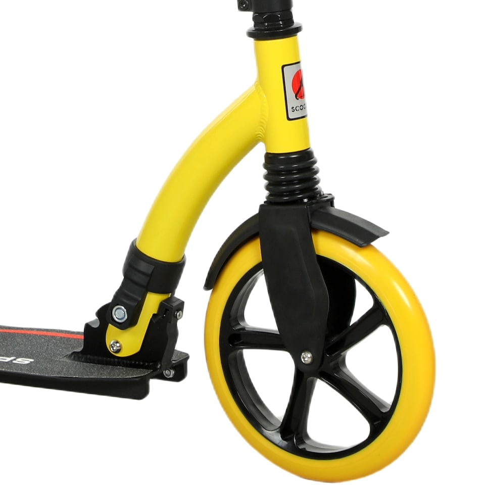 image 1 of HOMCOM Foldable Kick Scooter with Double Shock Absorption and Big Wheels, Height Adjustable Aluminium Frame Big Wheel Scooter for 14 older Teens Adult - Yellow | Yellow | Yellow | 92.5L x 37.5W x 82-97H cm