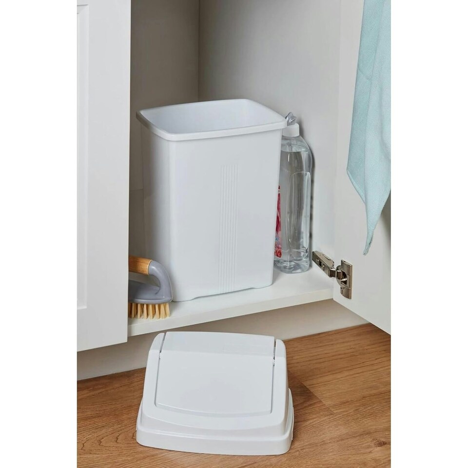 image 1 of 2 x 8L Ice White Flip Top Waste Rubbish Recycling Dustbin For Home, Office & Kitchen White