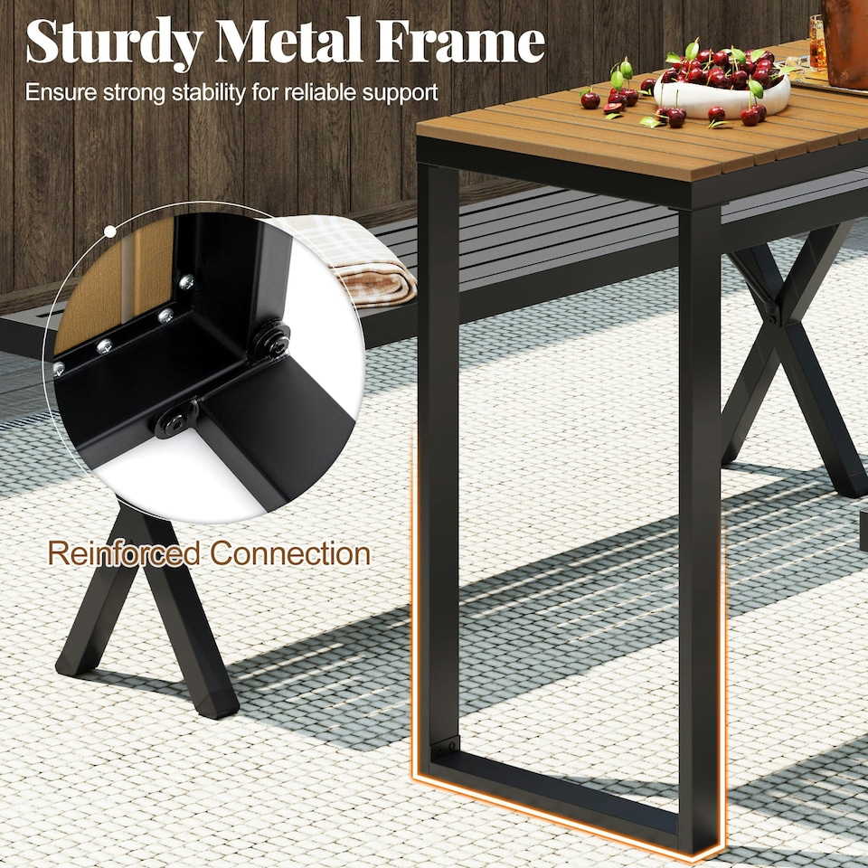 image 1 of COSTWAY Outdoor Rectangle Patio Side Table w/Metal Frame Brown
