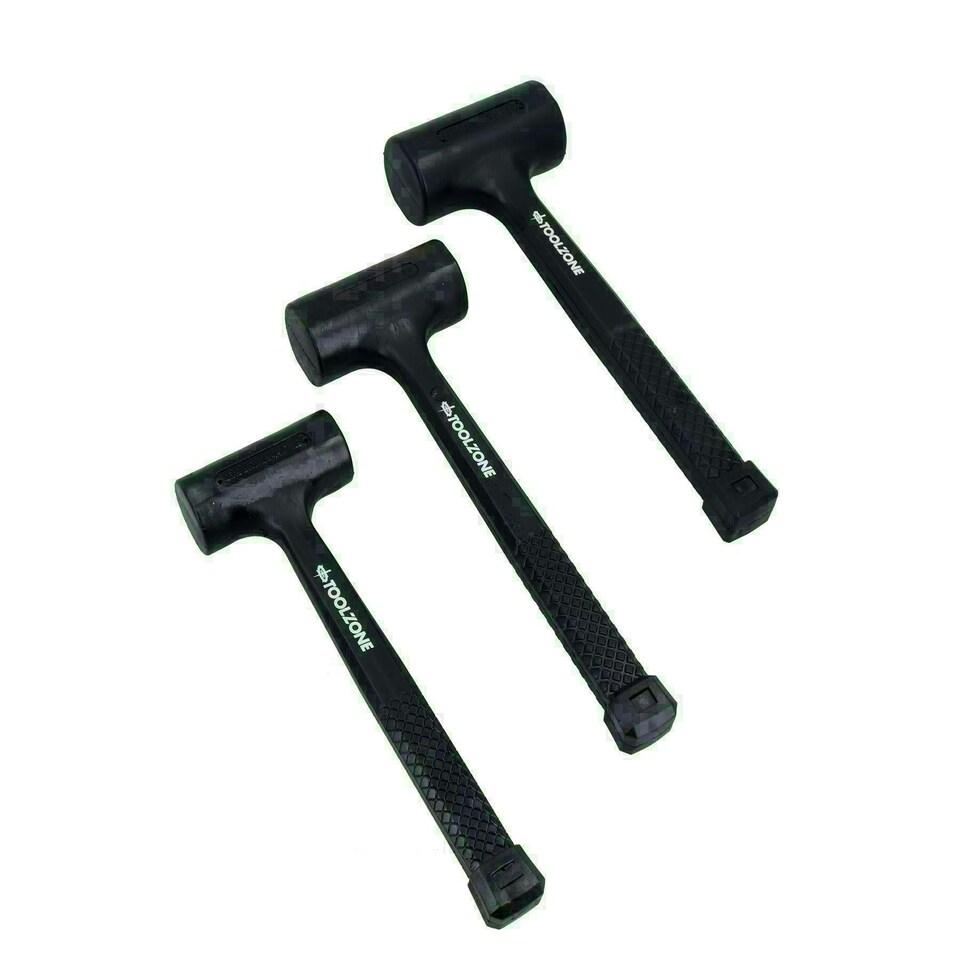 image 1 of 3pc Rubber Dead Blow Hammer Set Hammers Mallets 1lb 2lb 3lb Shot Loaded