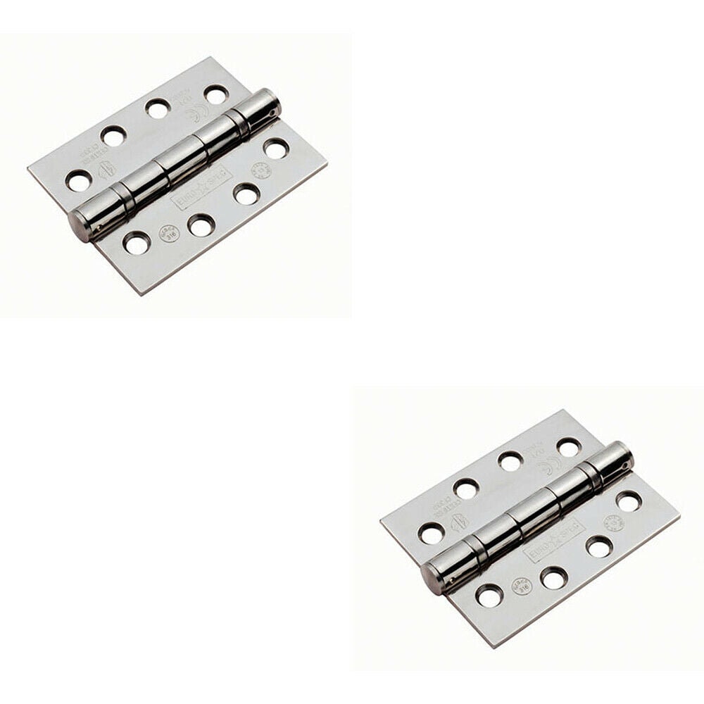 2x PAIR 102 x 76 x 3mm Ball Bearing Hinge Bright Stainless Steel Interior Door
