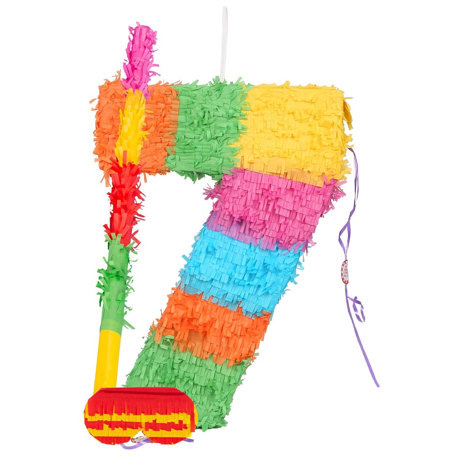 image 1 of Pinatas Number 7 Cardboard Pinata, Stick and Blindfold Set - W35cm x D7.5cm x H50cm - Multi