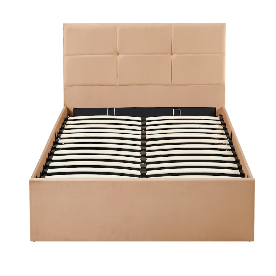image 1 of Brown Ottoman Bed King Size Velvet Upholstery